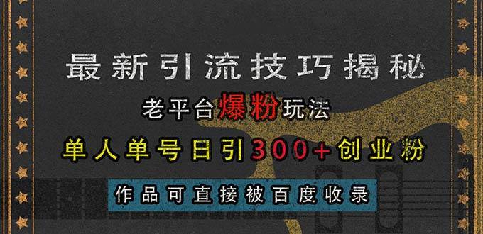 （13445期）最新引流技巧揭秘，老平台爆粉玩法，单人单号日引300+创业粉，作品可直… - 严选资源大全 - 严选资源大全