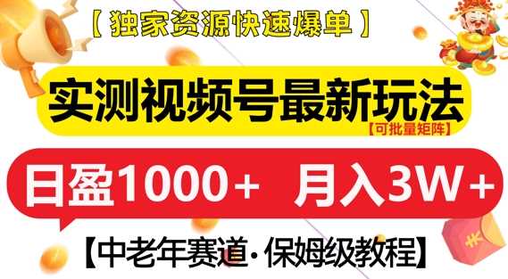 实测视频号最新玩法，中老年赛道，独家资源，月入过W+【揭秘】 - 严选资源大全 - 严选资源大全