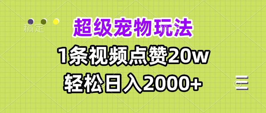 （13578期）超级宠物视频玩法，1条视频点赞20w，轻松日入2000+ - 严选资源大全 - 严选资源大全