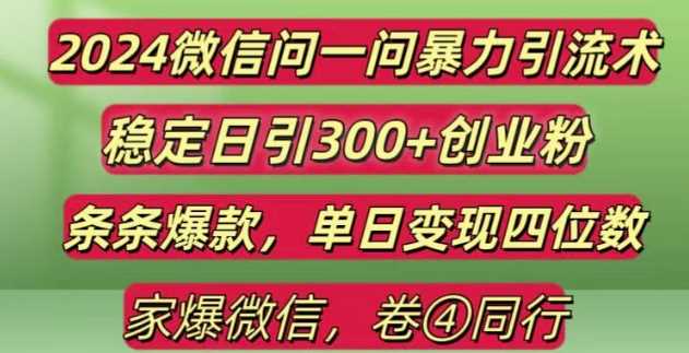 2024最新微信问一问暴力引流300+创业粉,条条爆款单日变现四位数【揭秘】 - 严选资源大全 - 严选资源大全