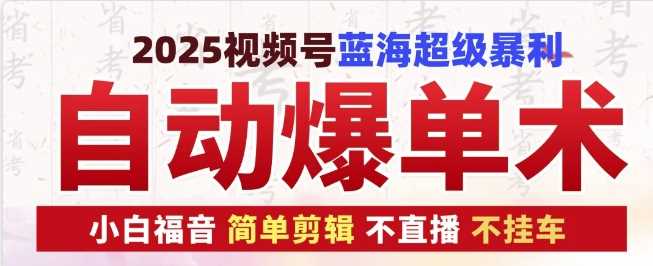 2025视频号蓝海超级暴利自动爆单术1.0 ，小白褔音 简单剪辑 不直播 不挂车 - 严选资源大全 - 严选资源大全