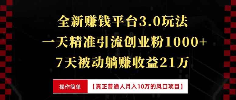 （13839期）全新裂变引流赚钱新玩法，7天躺赚收益21w+，一天精准引流创业粉1000+，… - 严选资源大全 - 严选资源大全