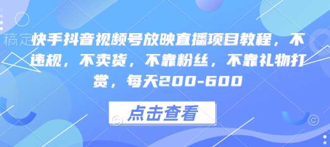 快手抖音视频号放映直播项目教程，不违规，不卖货，不靠粉丝，不靠礼物打赏，每天200-600 - 严选资源大全 - 严选资源大全