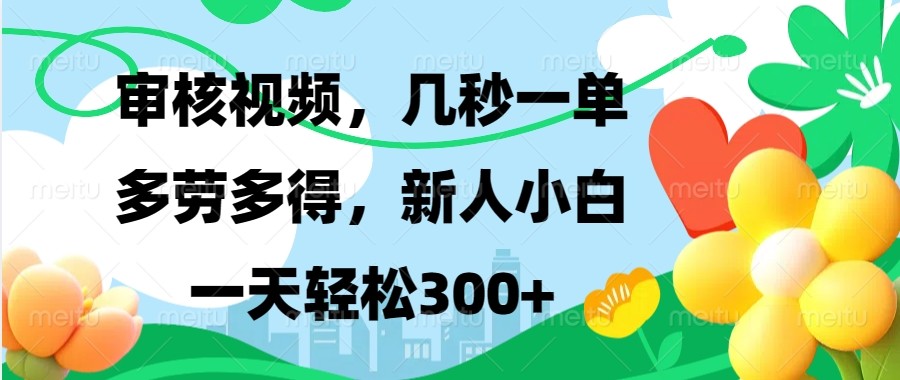 审核视频，几秒一单，多劳多得，新人小白一天轻松300+ - 严选资源大全 - 严选资源大全