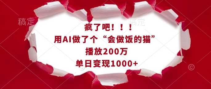 疯了吧！用AI做了个“会做饭的猫”，播放200万，单日变现1k - 严选资源大全 - 严选资源大全