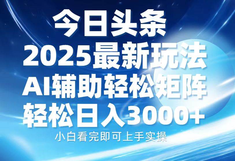 （13958期）今日头条2025最新玩法，思路简单，复制粘贴，AI辅助，轻松矩阵日入3000+ - 严选资源大全 - 严选资源大全