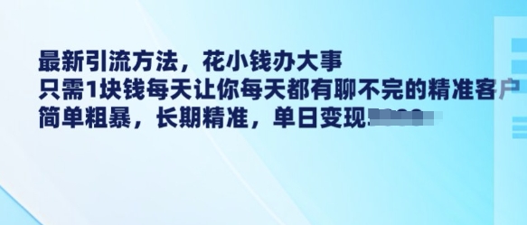 最新引流方法，花小钱办大事，只需1块钱每天让你每天都有聊不完的精准客户 简单粗暴，长期精准 - 严选资源大全 - 严选资源大全