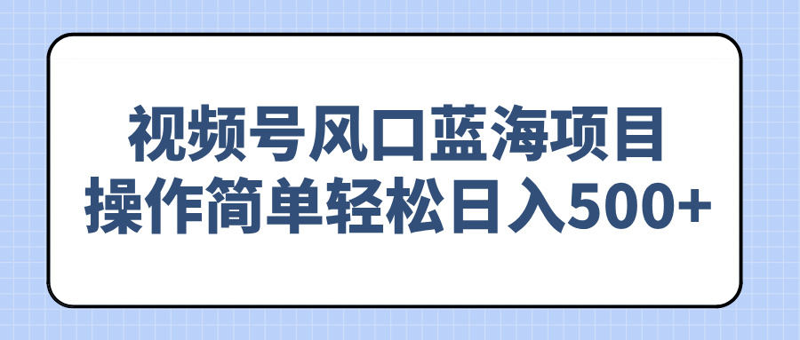 视频号风口蓝海项目，操作简单轻松日入500+ - 严选资源大全 - 严选资源大全