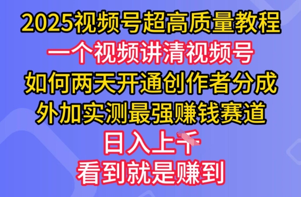 2025视频号超高质量教程，两天开通创作者分成，外加实测最强挣钱赛道，日入多张 - 严选资源大全 - 严选资源大全